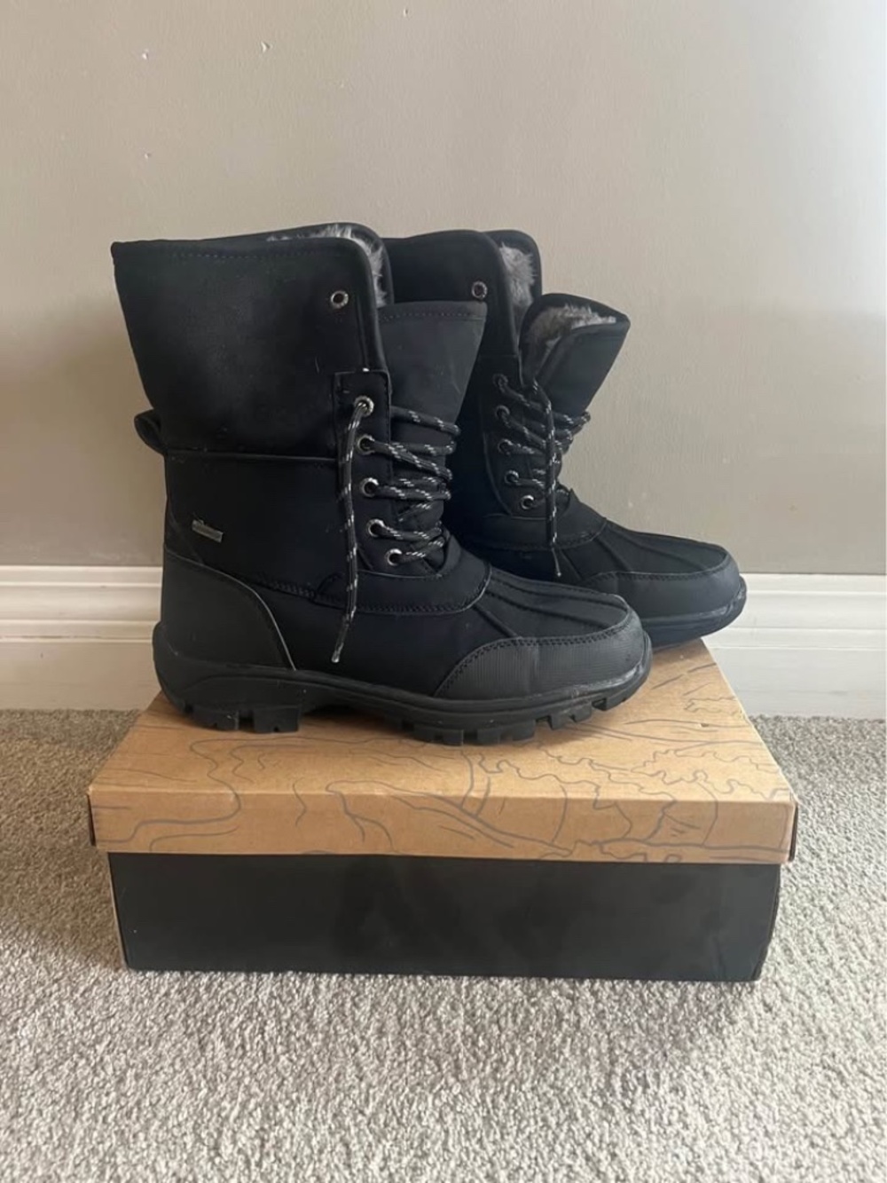 Kids Fleece Lined Black Winter Snow Boots